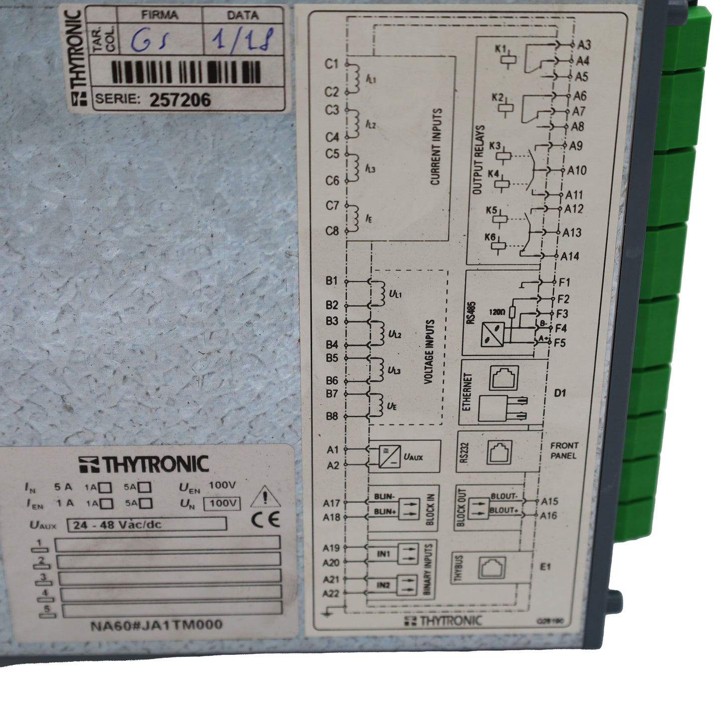 Relé NA60 100V TA 1-5A AUX 24-48Vcc/ca (2A15NA60JA1TM0R0)
