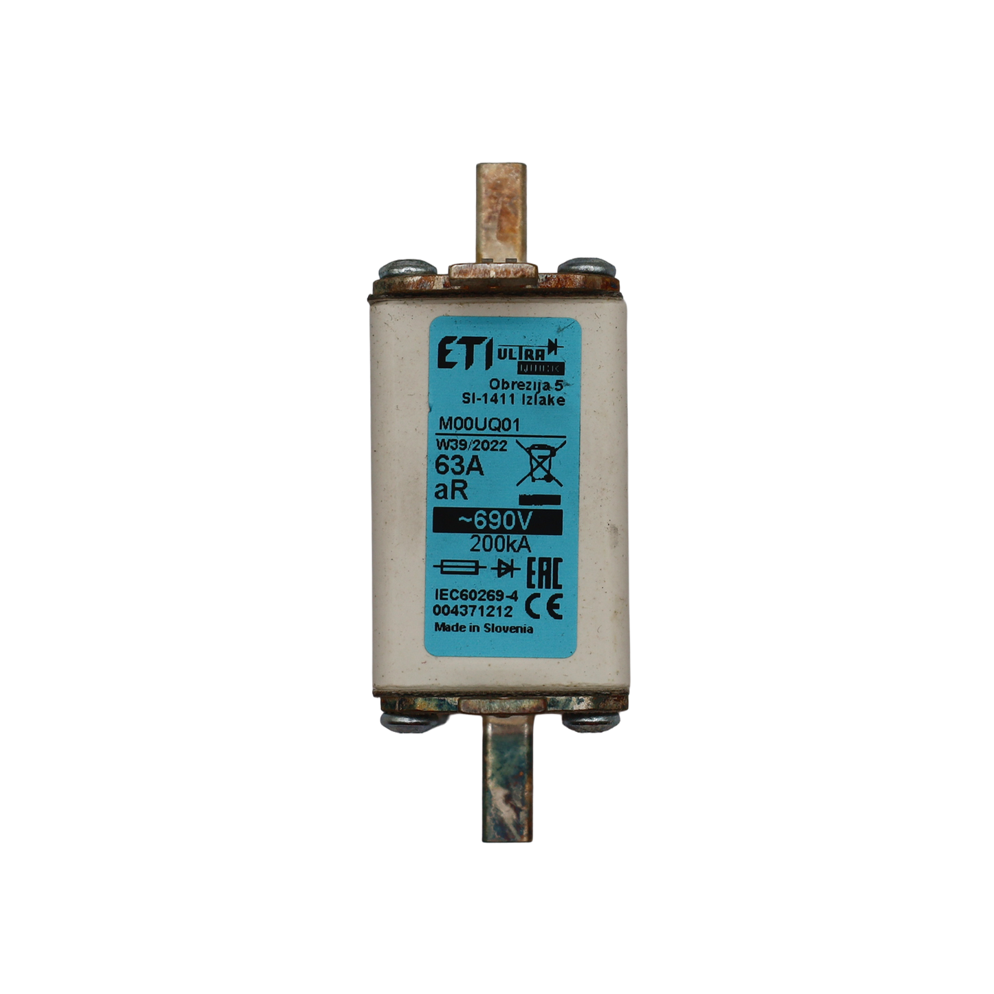 Fusible NH00 ultra-rapide 63A 690V classe aR - Italweber (IW1543063A)