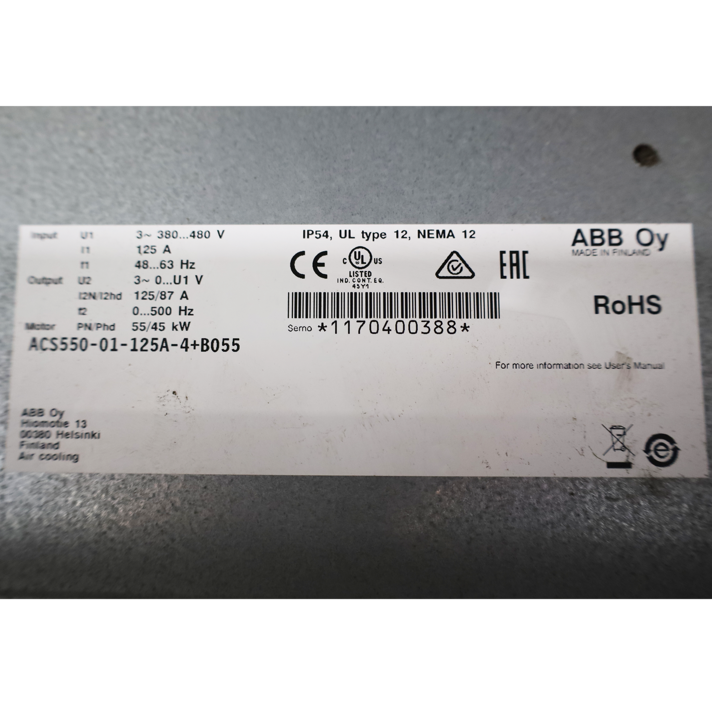 Inverter trifase ACS550 revisionato - ABB (ELACS55001125AIP54)