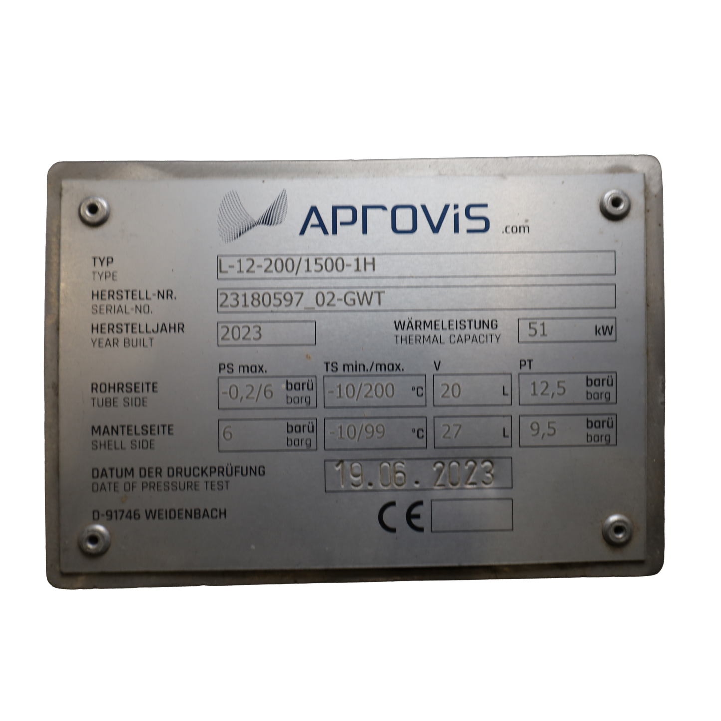 Rohrbündelwärmetauscher für Biogas - Aprovis energy systems italia srl (L-12-200/1500-1H-400-IIS)