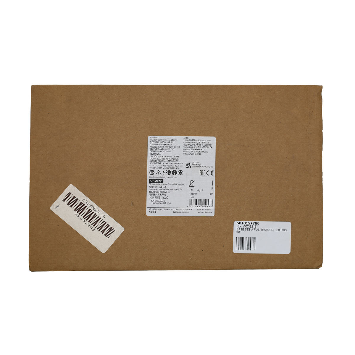 Base sezionatore portafusibili 3x125 A NH-000 SIS60 - Woehner (WO33216)