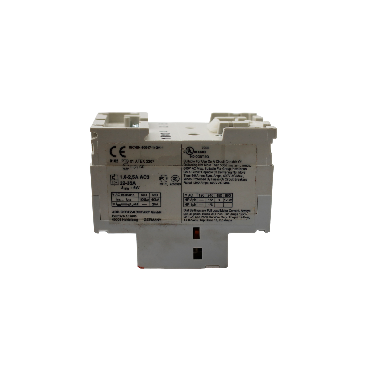 MS325 Manual Motor Starter, adjustment 1.6-2.5 A - ABB (ELEP9417)