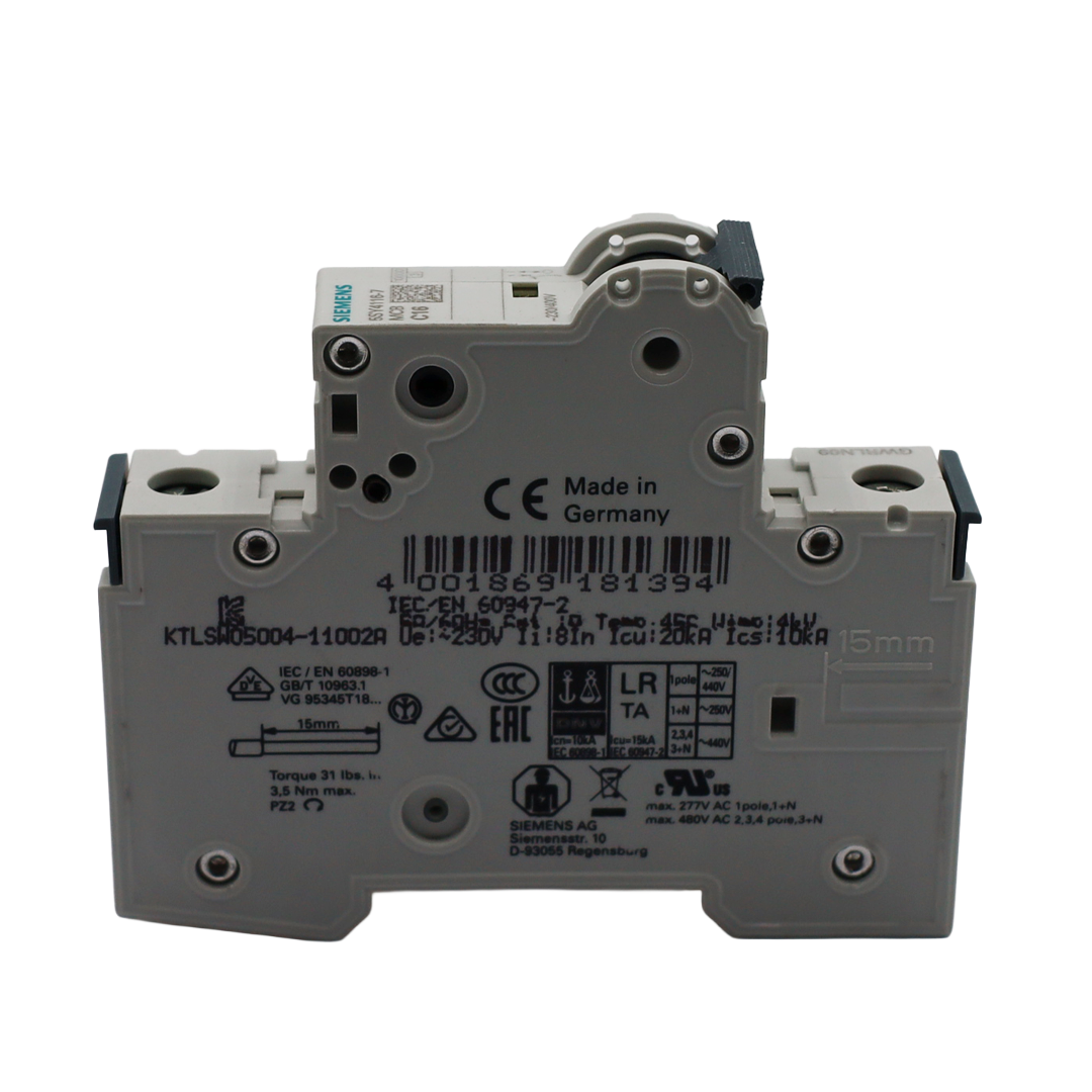2P Miniature Circuit Breaker, C-Curve, 16 A, 10 kA - Siemens Italy (5SY4116-7)